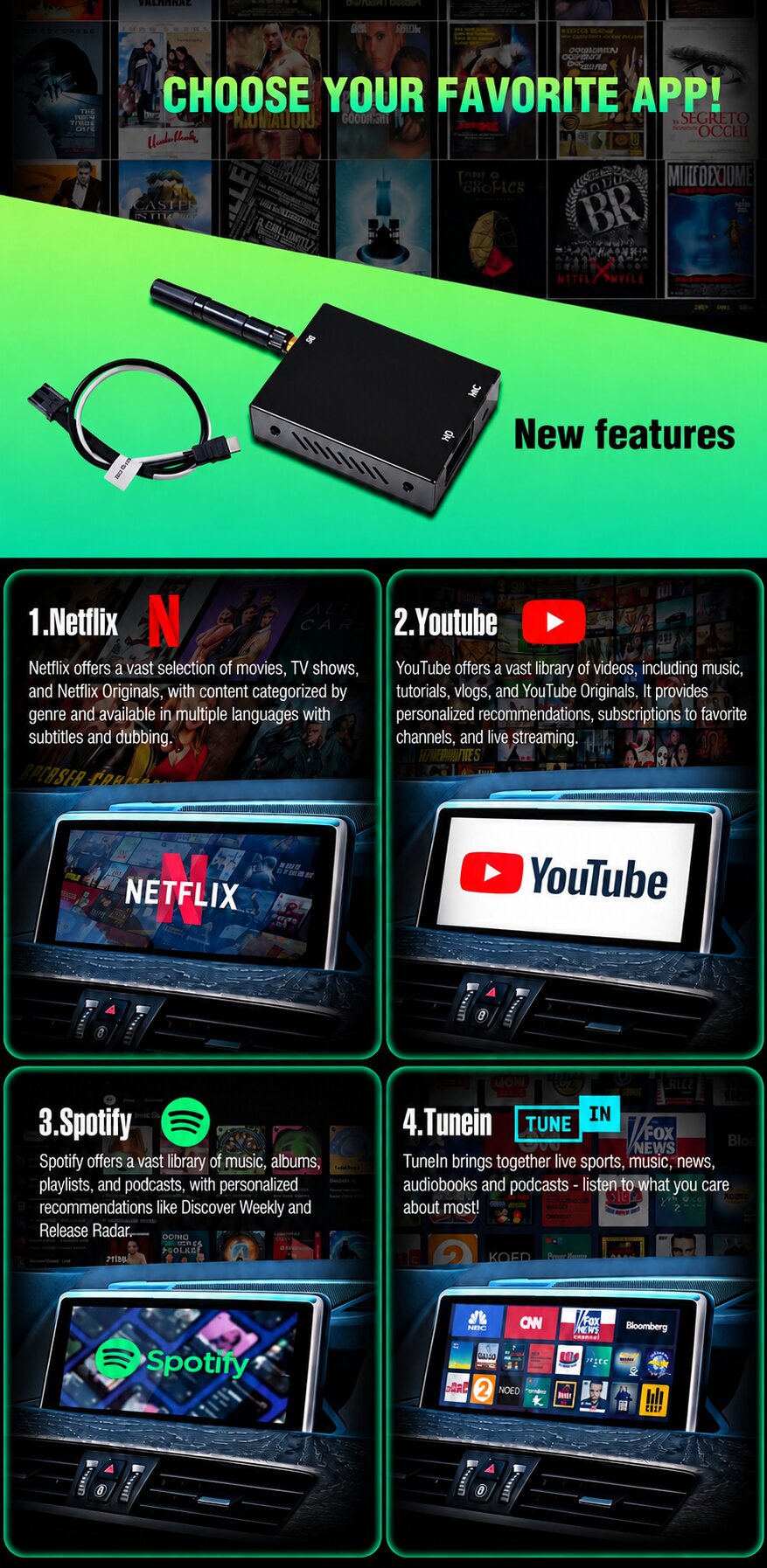 Netflix YouTube Spotify TuneIn